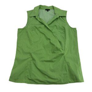 Talbots Green Polka Dot Sleeveless Blouse Size 12 Cotton & Spandex y2k